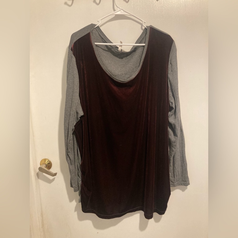 Grey shirt with velour purple front.